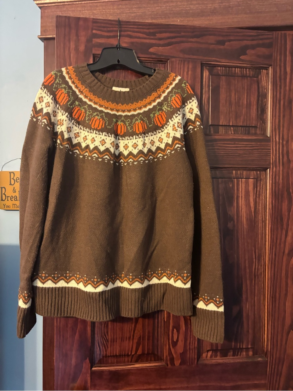 Kiel James Patrick Brown Fair Isle Crewneck Sweater with Orange Accents